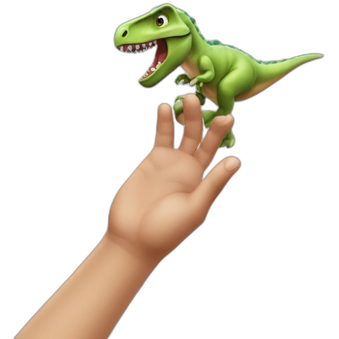 A hand grabbing a dinosaour emoji