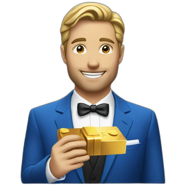 Posh-man-with-blue-suit-offering-goldbar emoji