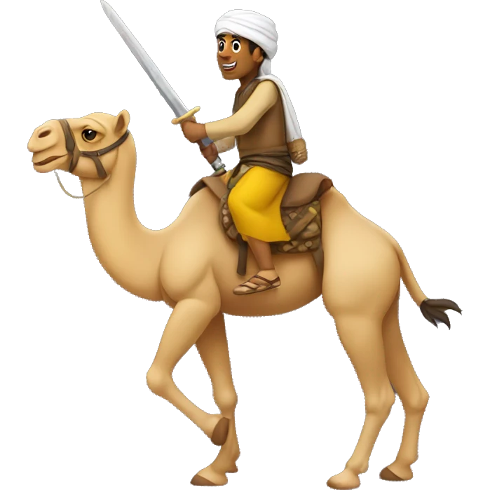 Kurdish guy riding camel with 1 sword emoji