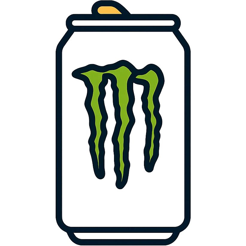 white Monster Energy can with iconic sharp M logo, clean and modern design, minimalistic style emoji