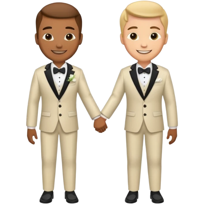 two grooms holding hands, wedding attire emoji