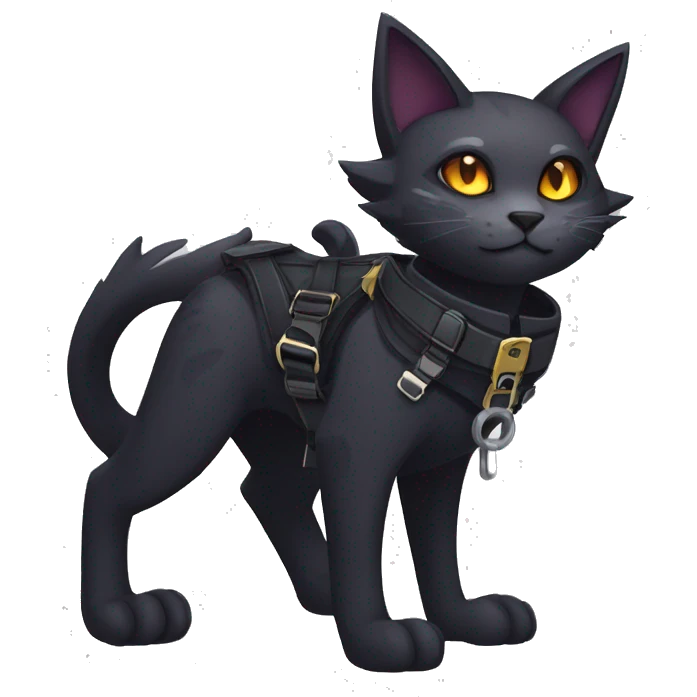 cool edgy fantasy dark-shadow-themed animal vampiric cat hybrid Fakemon  with a harness and collar full body emoji