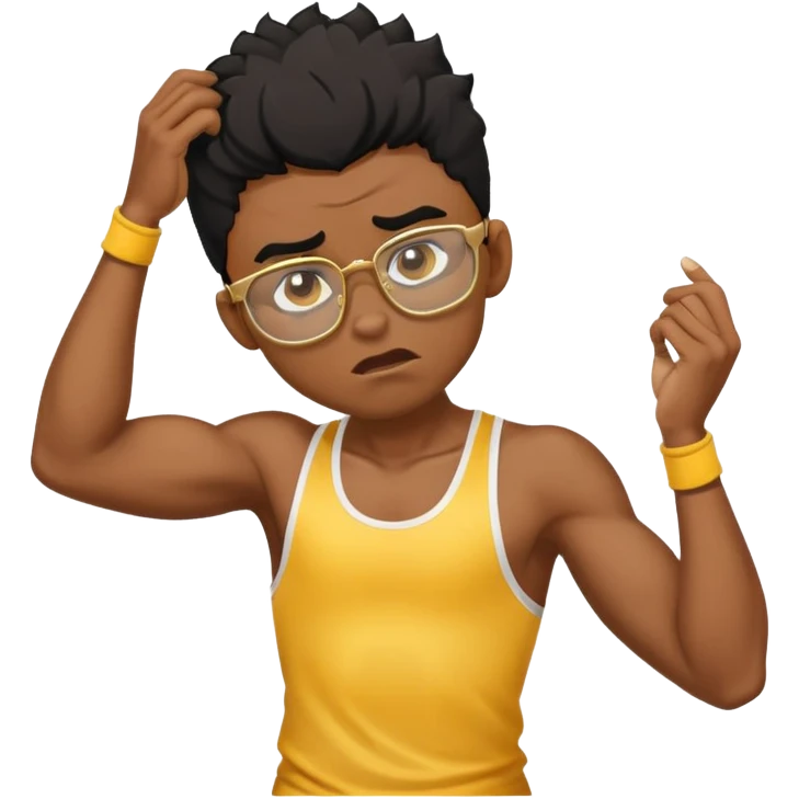 black boy athlete in stringer with gold glasses frustrated pulling hair emoji