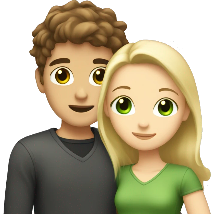 brown hair boy with green eyes hugging blonde girl with brown eyes   emoji