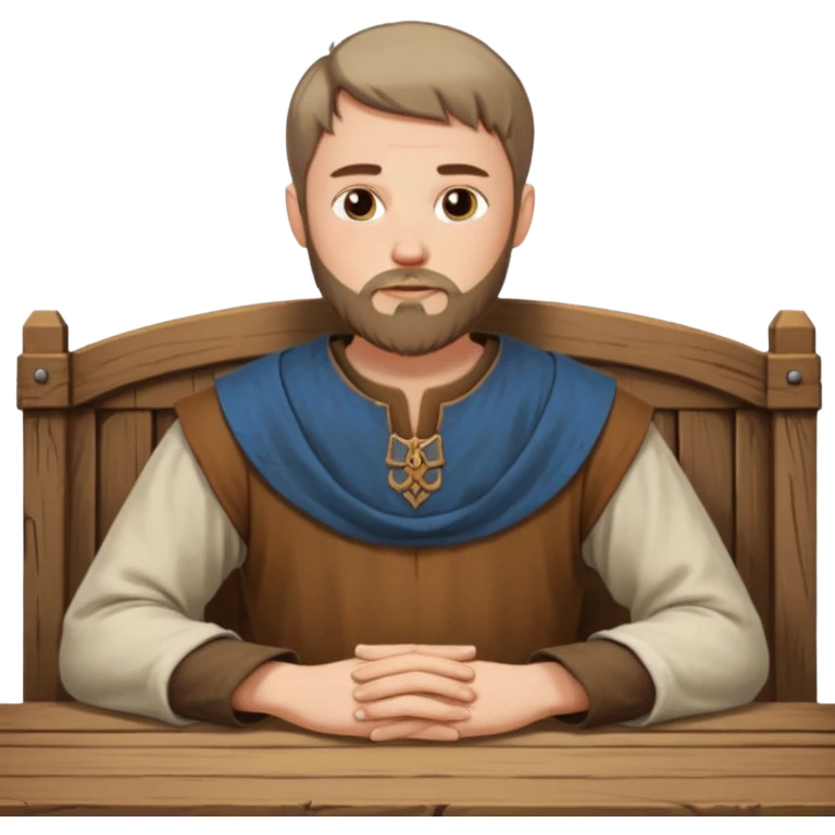 medieval white man sitting left to a table emoji