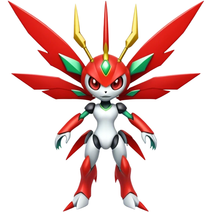 Cute Cool Edgy Shiny Futuristic Ethereal Legendary Kartana-Digimon-Scizor-hybrid full body emoji