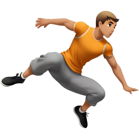 A person performing a parkour move, leaping between buildings or scaling a wall with agility and precision. The scene captures dynamic motion, showcasing strength, flexibility, and the thrill of urban acrobatics against an urban cityscape backdrop. emoji