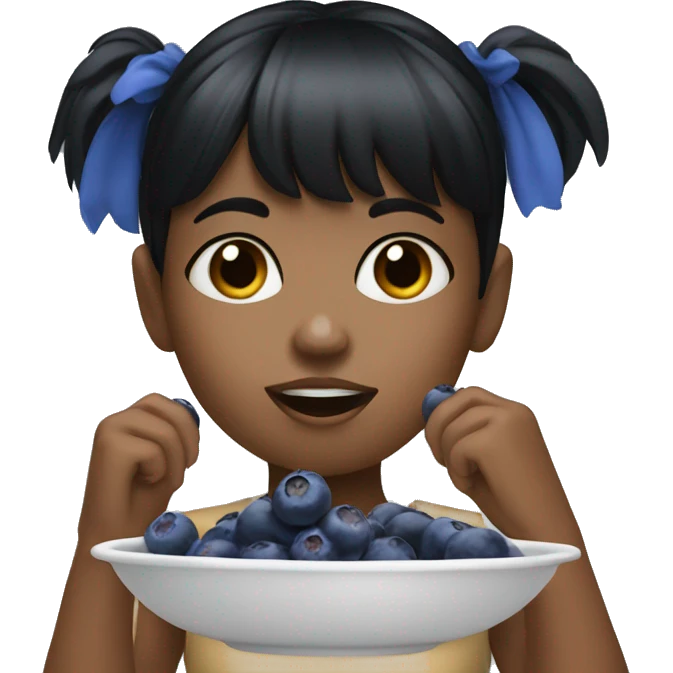 tan girl with black bangs eating blueberries emoji