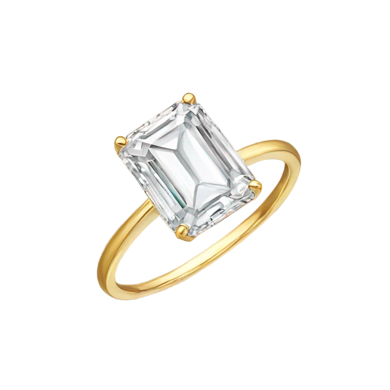 Emerald cut single diamond ring with thin gold band emoji