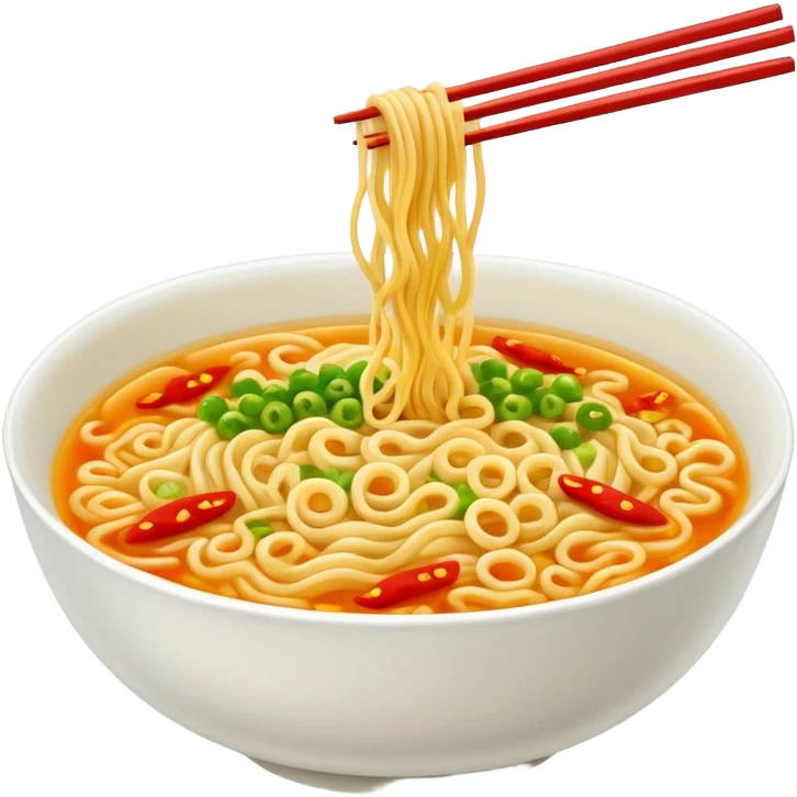 a bowl of instant noodles, steaming, with chopsticks, appetizing, simple emoji style emoji