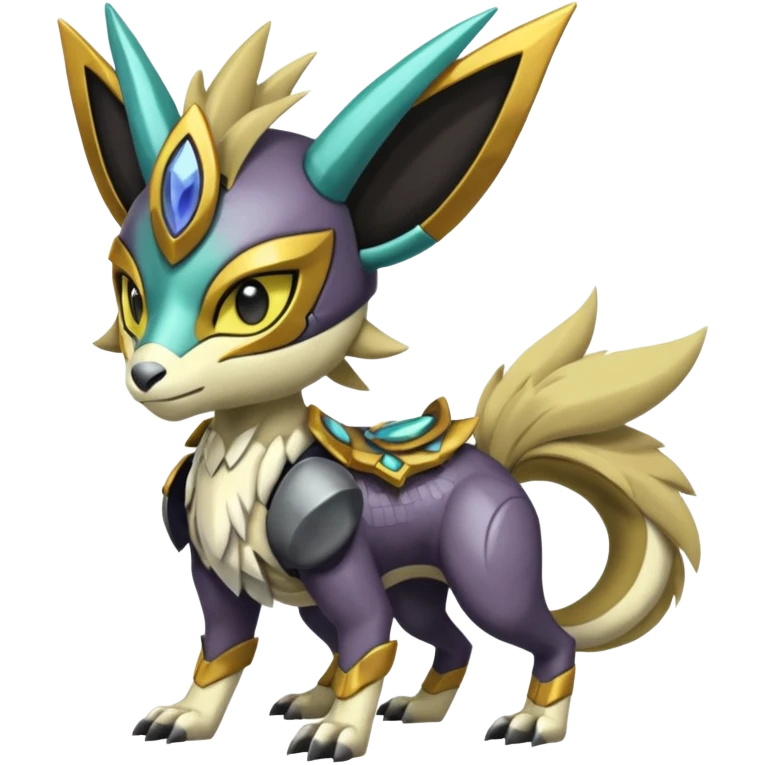 Colorful masked armored leathery scaly furry Futuristic Meloetta-Manectric-Solgaleo-Raikou-Pokémon-Digimon-Fakémon-fusion-hybrid-creature emoji