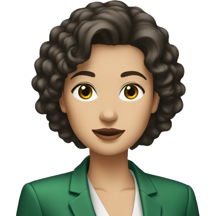 dark brown permed hair, green blazer, lady,professional emoji