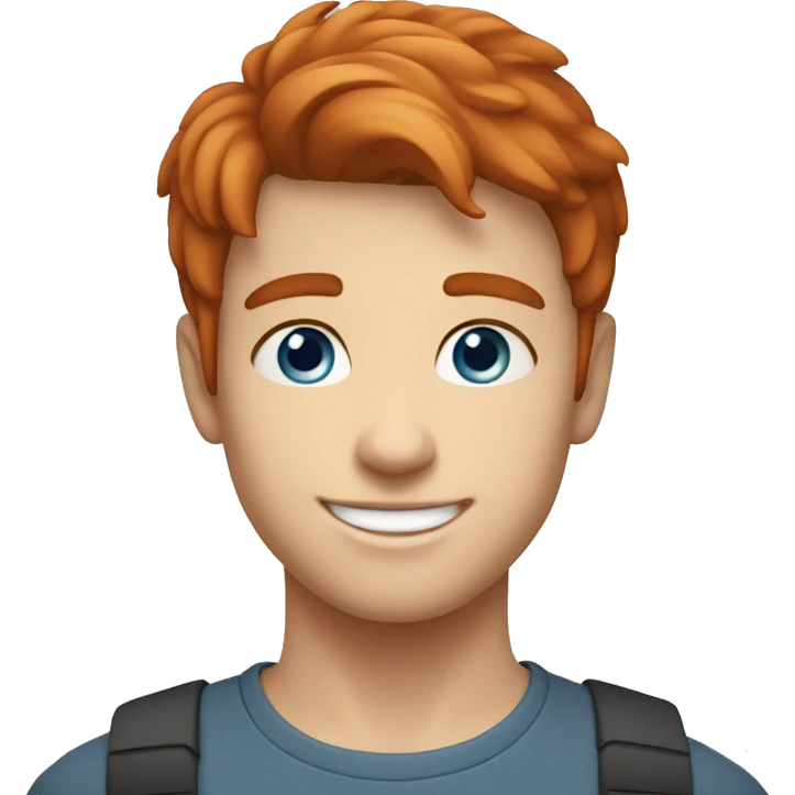 young guy smiling with blue eyes and short Redhead straight hair emoji