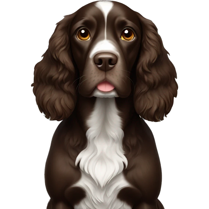 Dark brown working spaniel with white chest  emoji