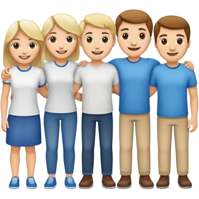 five caucasian people standing together as a team emoji