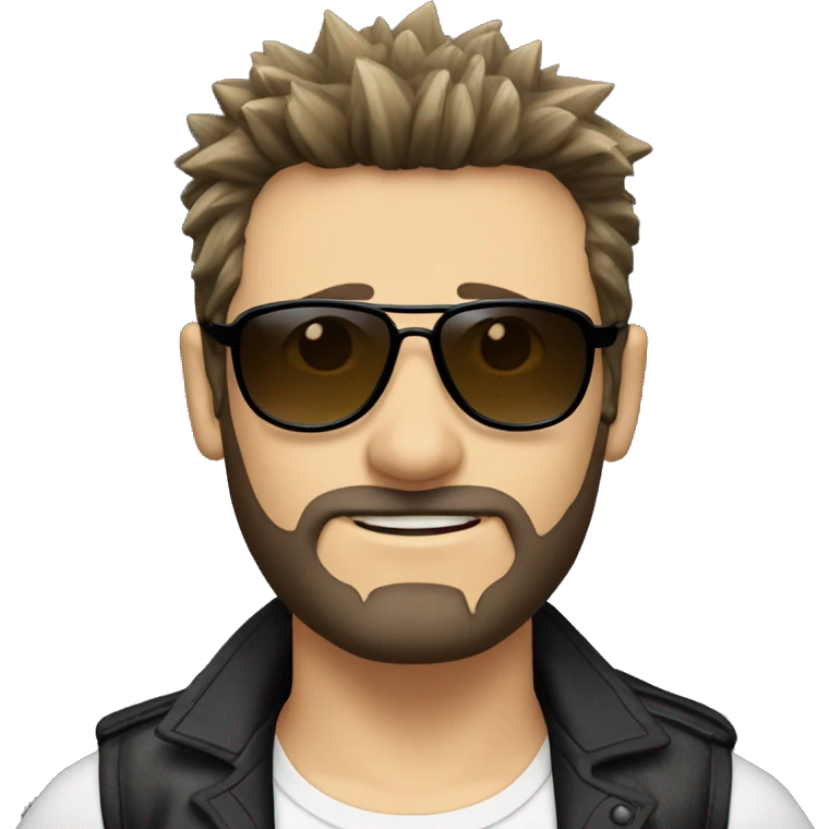 dark hair caucasian male spiky hair short on sides, black beard, perfecto, aviator sunglasses emoji
