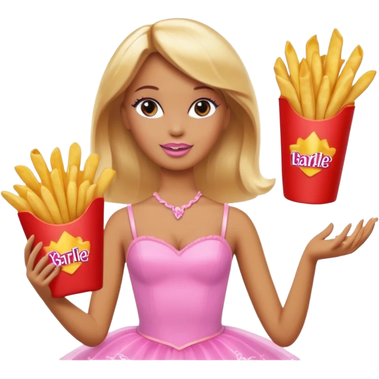 Brown skin blonde hair barbie ballerina holding hot fries chips  emoji
