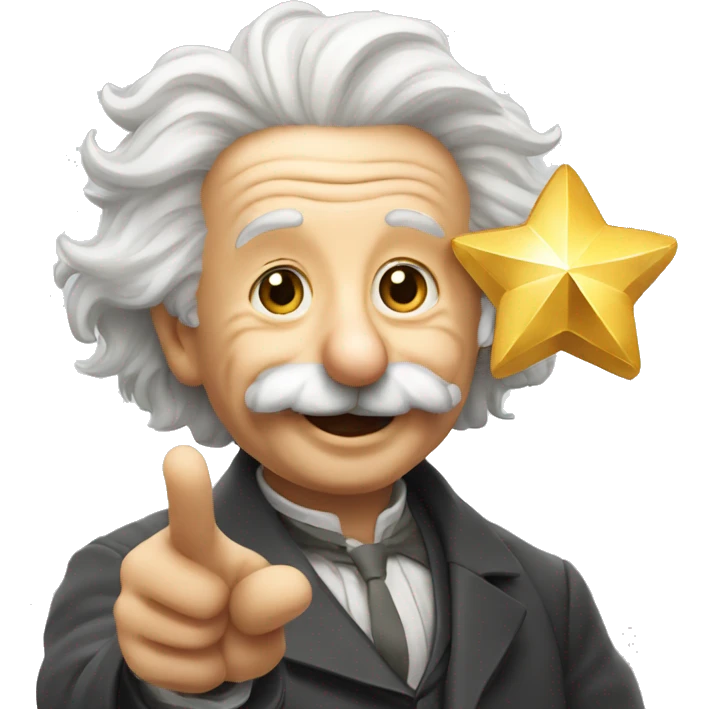 happy albert einstein holding one golden small star in one hand emoji
