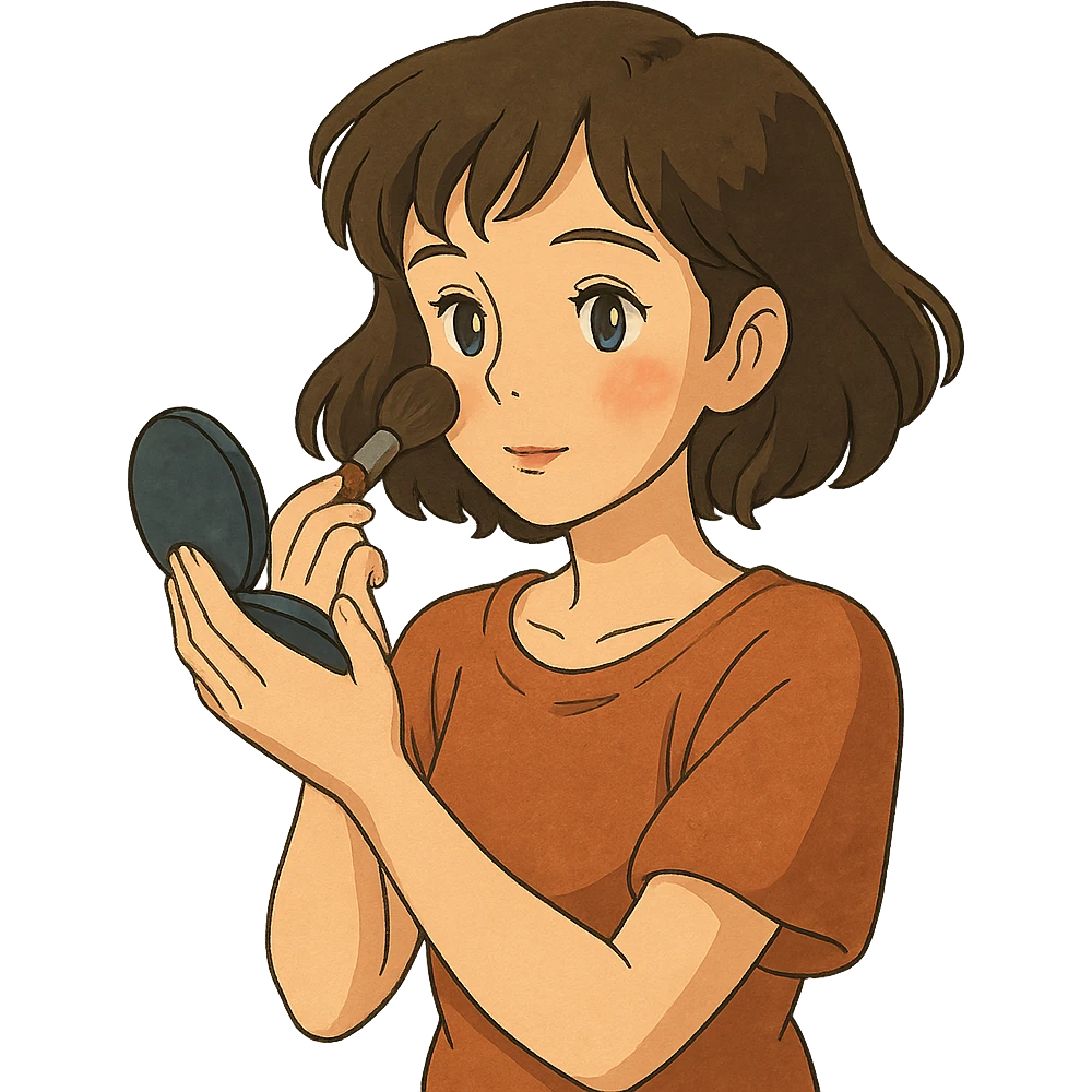 ghibli style chica maquillándose emoji