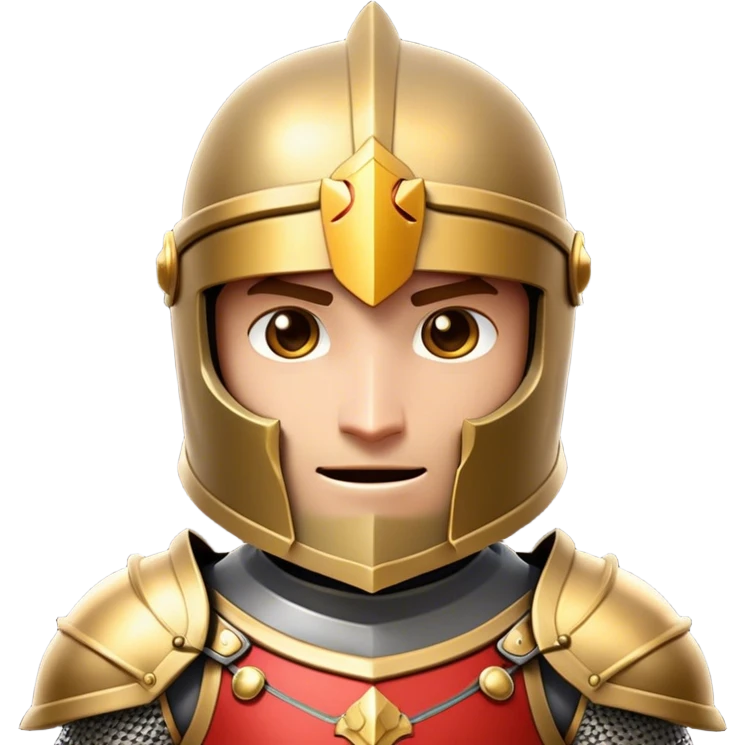 Clash of Clans style friendly Knight Portrait Emoji, With simple armored build featuring a gleaming suit adorned with simple heraldry and a covered fave behind a visored helm, his face rendered in a natural skin tone (not yellow), Simplified yet dynamic features, highly detailed, glowing with a cool, steely radiance, high shine, courageous and resolute, stylized with an air of chivalric valor, focused and stalwart, soft glowing outline, capturing the essence of a valiant knight ready to charge into epic quests with honor! emoji