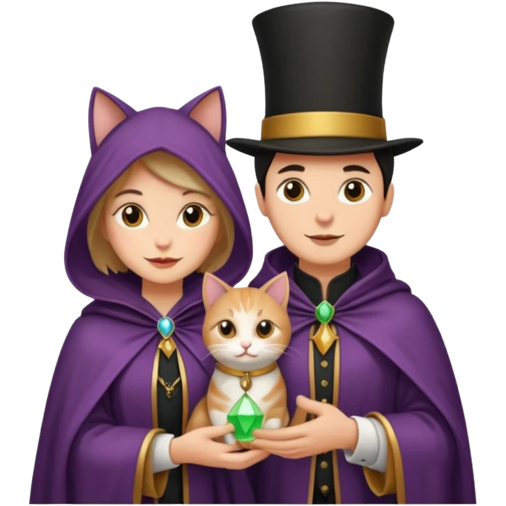magician couple and their pet cat emoji