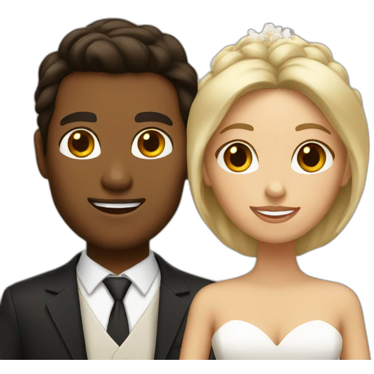 Tan Woman with dark brown hair and man with blonde hair getting married emoji