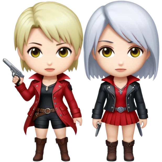 Cute chibi Lady and Trish from Devil May Cry, big heads, small bodies, childlike proportions emoji