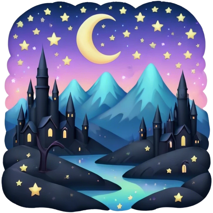 goth sparkly pastel moon and stars landscape  emoji