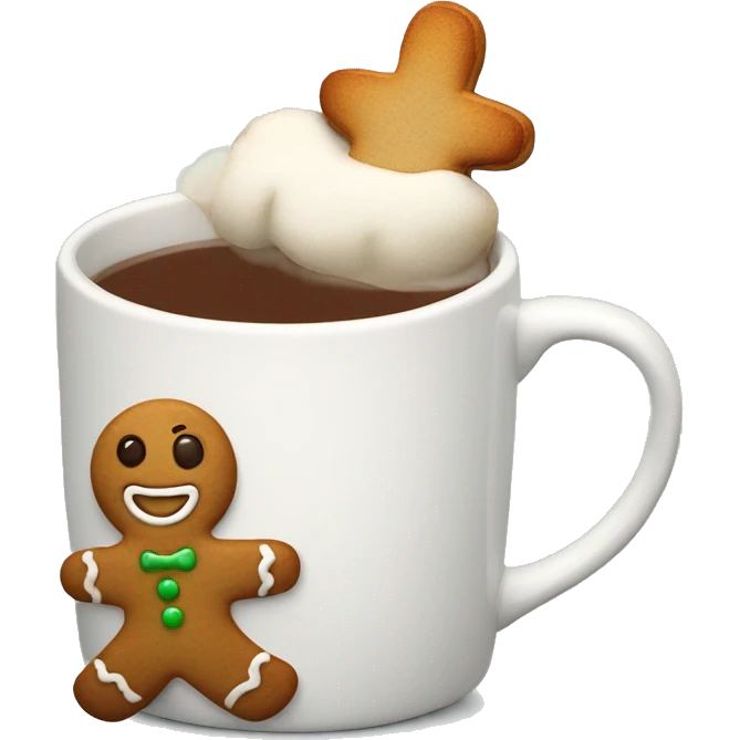 Hot drink in a mug with gingerbread man cookie  emoji