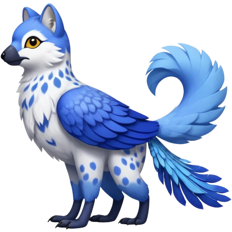 Arctic-Fox-Snow-Leopard-Blue-Tang-Fish-Hyacinth-Macaw-Fakémon-Pokémon-fusion-hybrid-animal-creature, full body emoji