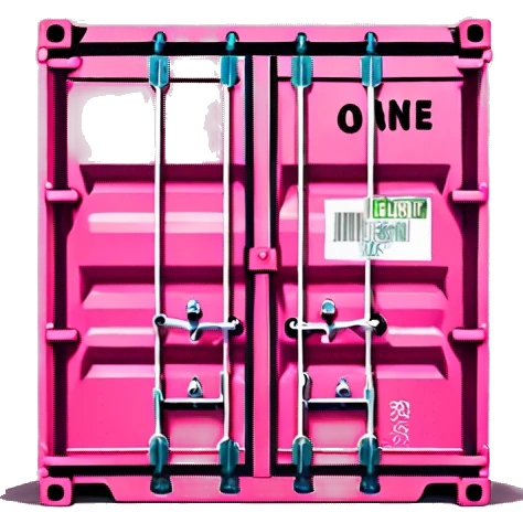 a pink shipping container with the word "ONE" on the side in white letters emoji