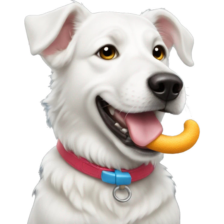White dog with a toy in his mouth emoji