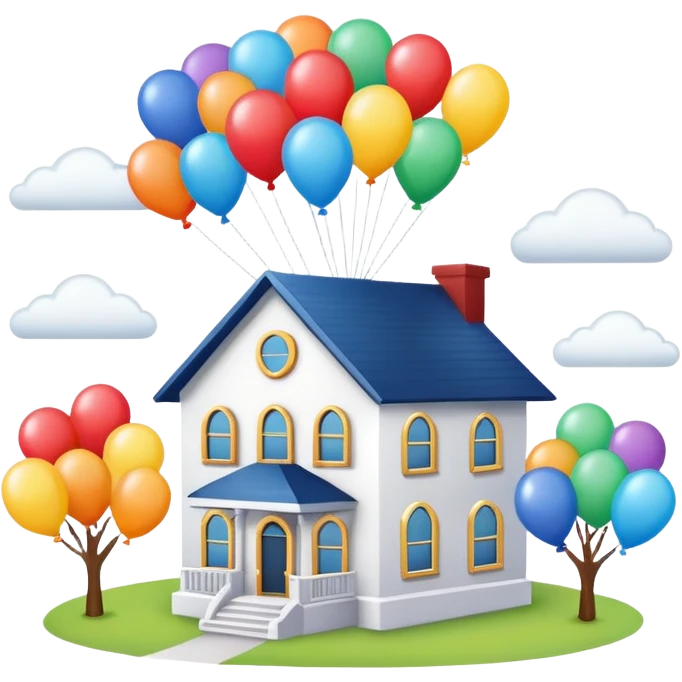 beije house flying with baloons emoji