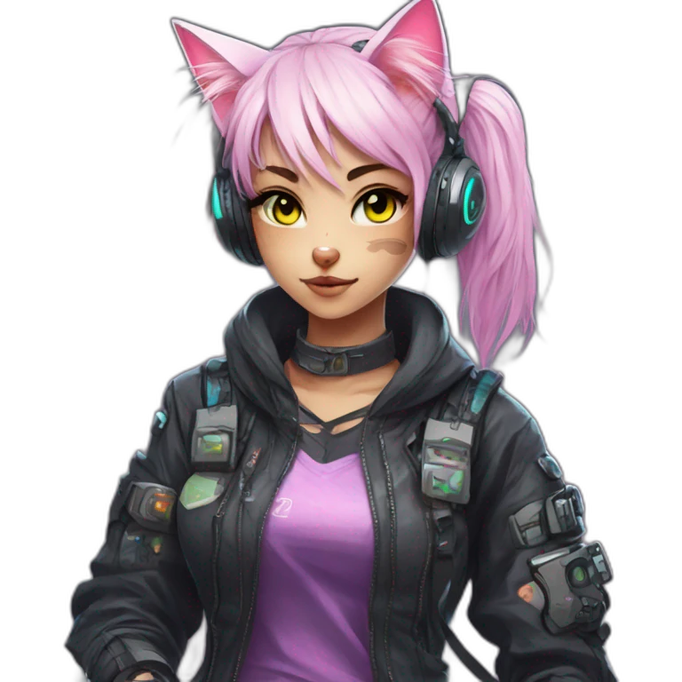 Anime cat gamer girl cyberpunk emoji