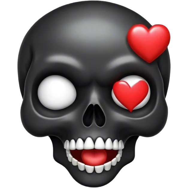 Black skull with heart eyes blowing a kiss emoji