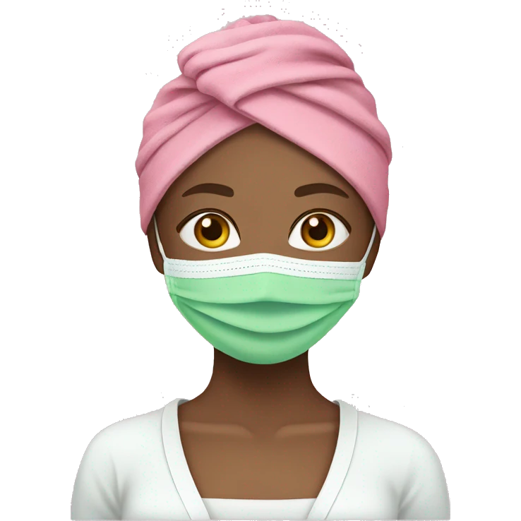 spa girl pink head towel with green face mask emoji