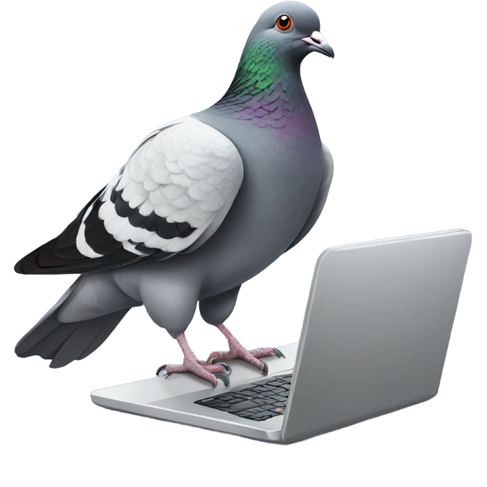 A pigeon working on a laptop emoji