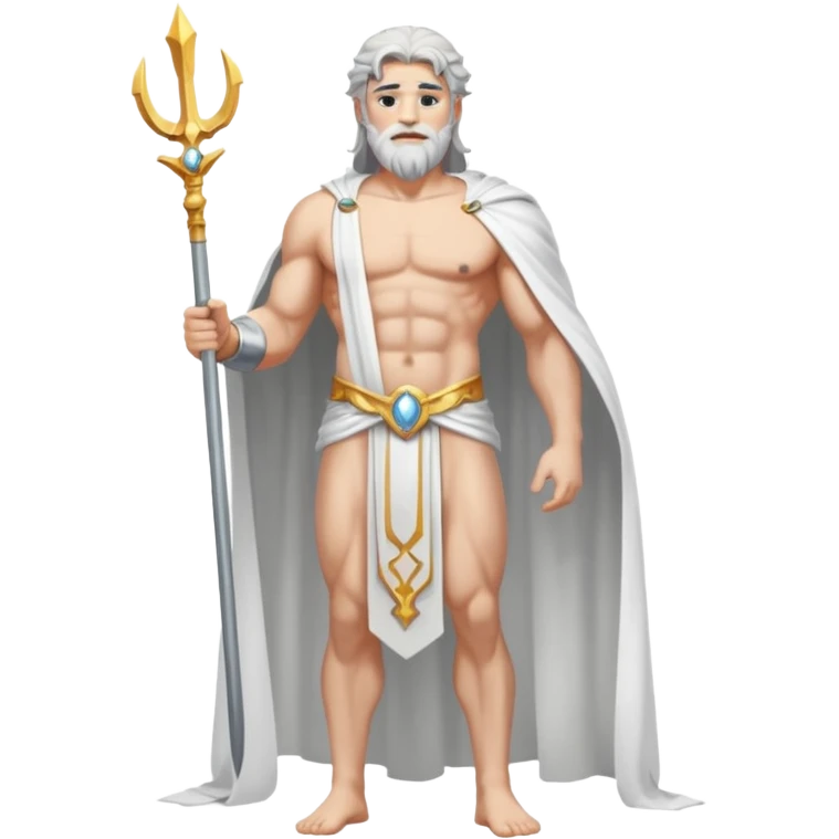 fullbody silverhair shirtless god ZEUS, white robe over shoulder, standing still emoji