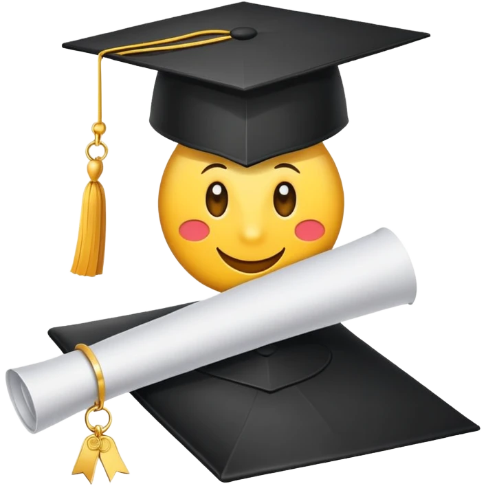 Graduation cap with diploma and honor roll medal emoji