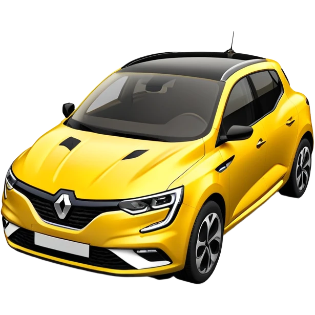 Renault Megane E-Tech electric car, 3/4 angle view, yellow color with black accents emoji