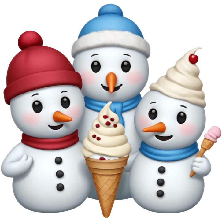snowmen wearing cap with ice cream emoji