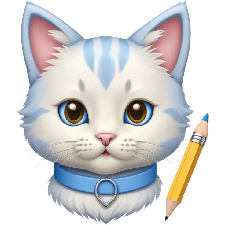 a blue large muzzle of a cute kitten and a pencil that is sharpened on one side and has an eraser on the other emoji