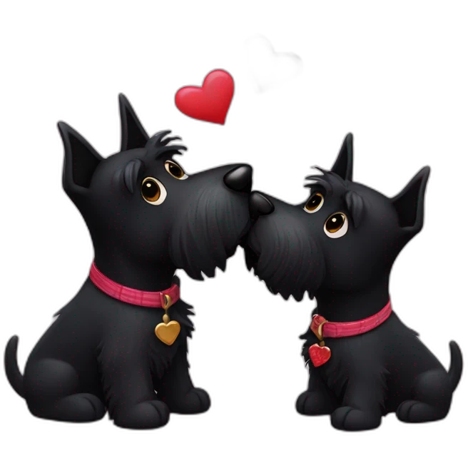 Two black Scottish terrier kissing emoji