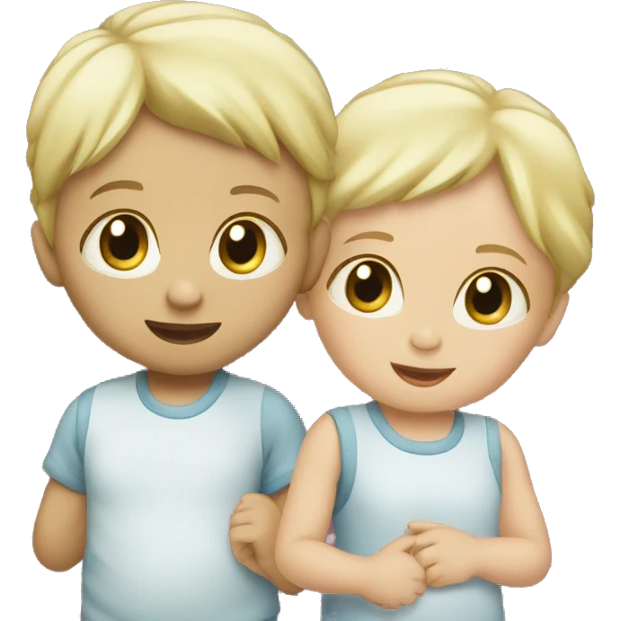 Blond Baby boy and baby girl playing emoji