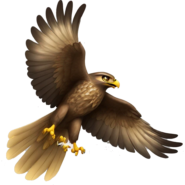 A hawk taking flight, holding in its talons a small golden horseshoe open at the top, a cross between its arms  emoji