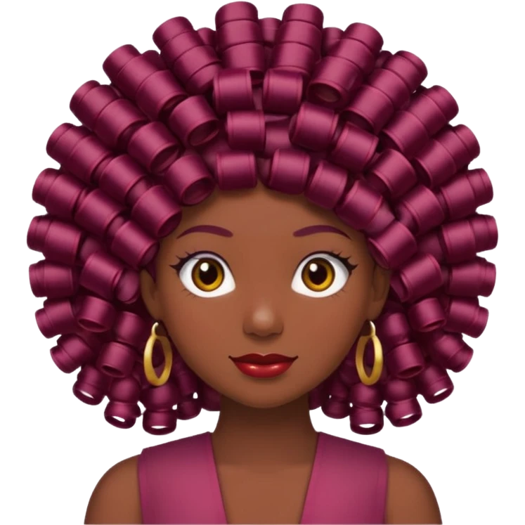 hair with burgundy hair rollers emoji
