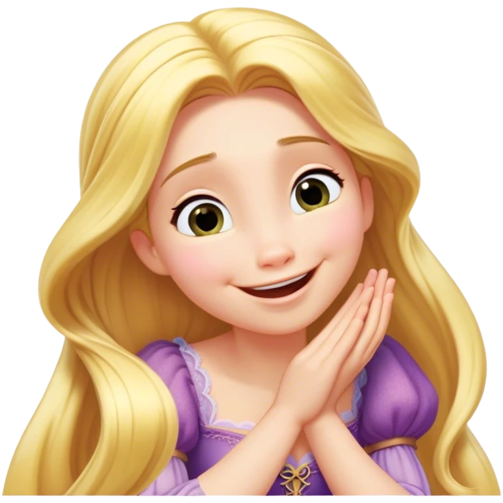 Cinematic Playful Rapunzel Portrait Emoji, Giggling as Pascal sits atop her head, hands cupped over her mouth in a moment of pure joy, her radiance shining through, utterly enchanting! emoji