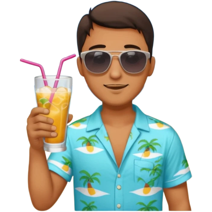 man with drink , beach shirt emoji