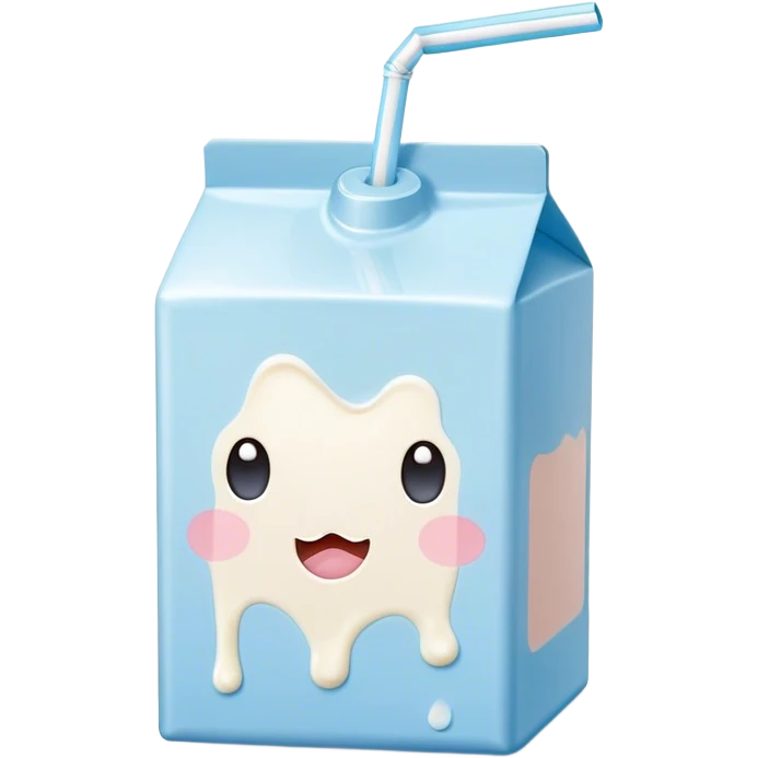 Cute Kawaii Milk Carton, small and boxy, bright pastel blue and white, blushing cheeks, a tiny straw poking out, soft glowing highlights, adorable farm-fresh cuteness! emoji