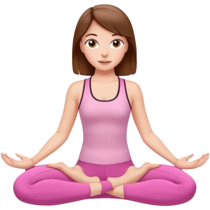 white girl with brown hair and eyes doing pilates and she wearing pink pilates outfit  emoji